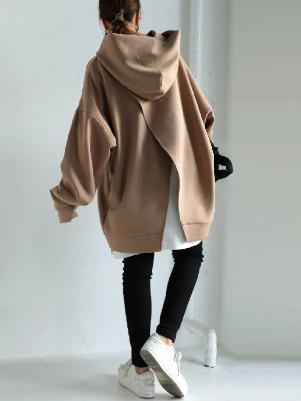 Urban Loose Solid Color Split-Back Long Sleeves Hoodies