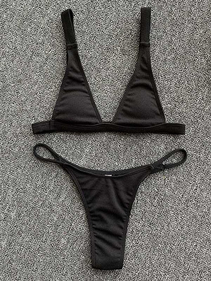 Solid Color Triangle Split Bikini Swimsuit