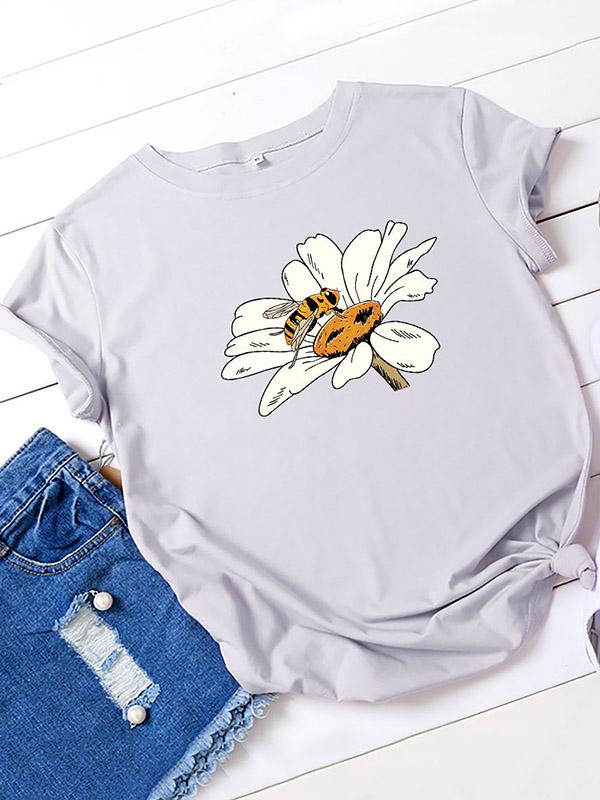 Casual Loose Floral Printed Tees