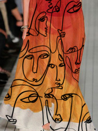 Original Abstract Printed Gradient Halterneck Maxi Dress