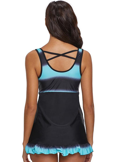Gradient Stipes High Waist One Piece Swimwear