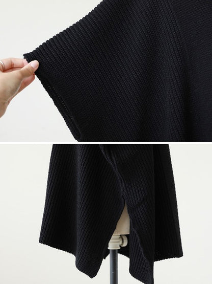 Casual Solid Color Round-Neck Half Sleeves Knitted Sweater Cape Top
