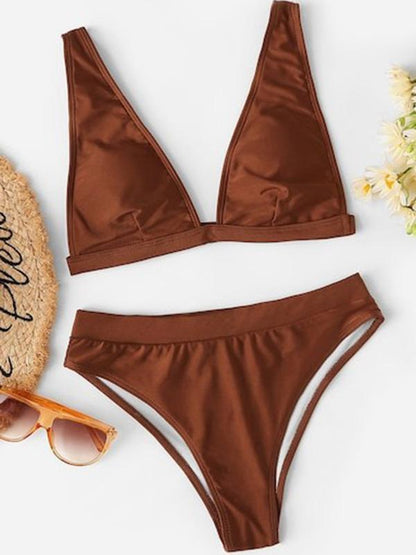 Plain Burgundy Bikinis Swimwear