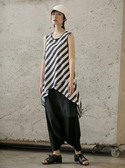Asymmetric Striped High-low Sleeveless Vest