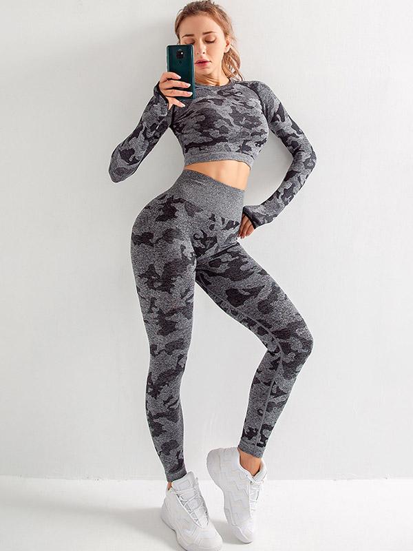 Sexy Wrap Camouflage Hollow Yoga Suits