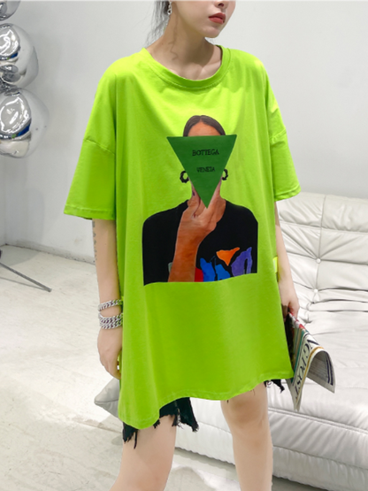 Casual Loose Printed Split-Sideshort Sleeves T-Shirts