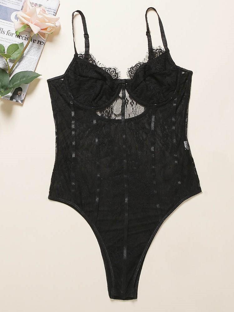 Lace Split-Joint Underwired Bodysuit Lingerie