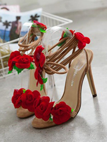 Floral Bandage Decorated Heels Shoes