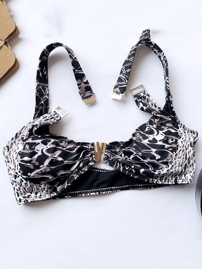 Floral-Print Triangle Split Bikini Swimsuit