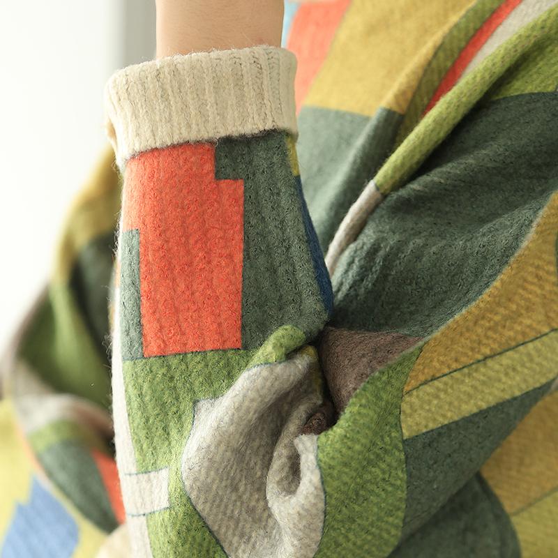 Buykud Colored Blocks Round Neck Casual Sweater