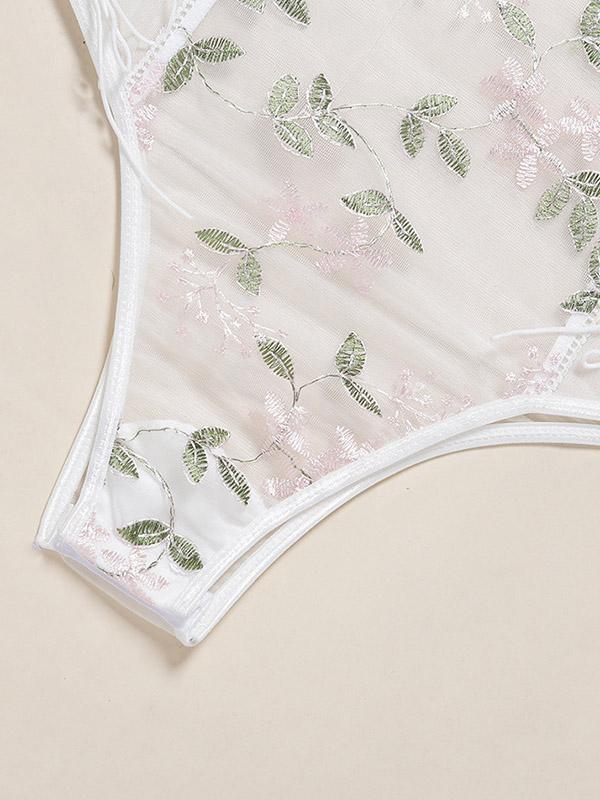 Sexy Bandage Embroidered Split-Joint Bodysuit Lingerie