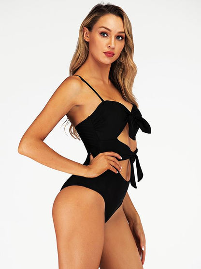 Hollow Ties Front One Piece Swimsuit
