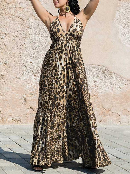 Leopard Halterneck Backless Dress