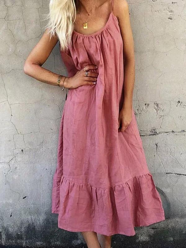 Falbala Spaghetti-neck Maxi Dress