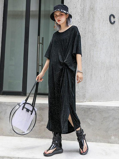 Solid Twinkle Short Sleeves Dress