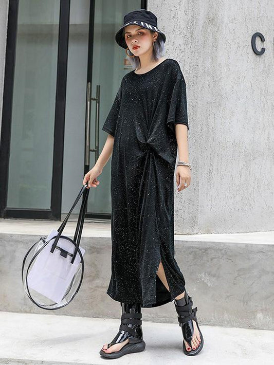 Solid Twinkle Short Sleeves Dress