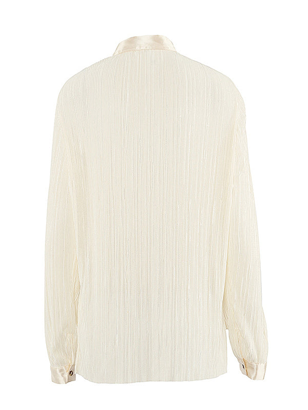 Urban Solid Color Long Sleeve Lapel Blouse Tops