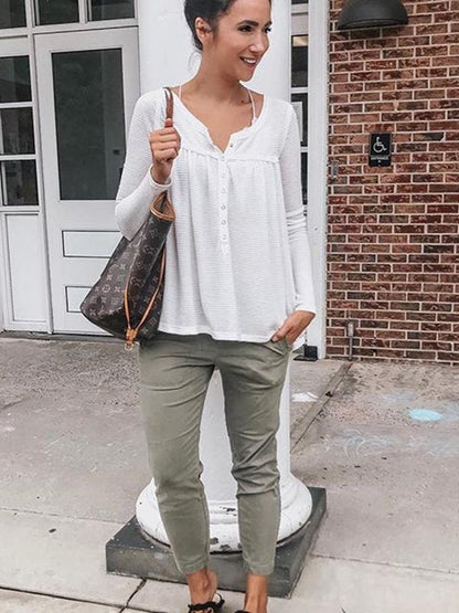 White Long Sleeves Blouses&shirts Tops