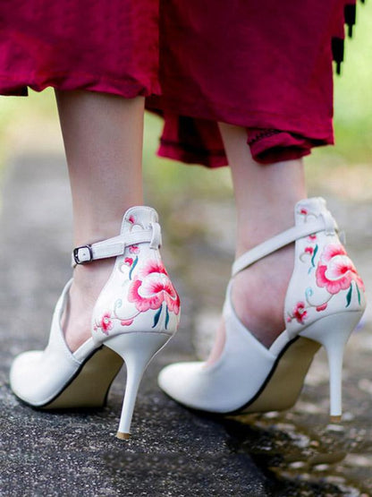 Beautiful Embroidered Floral High Heels
