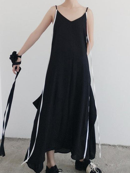 Simple Black Sleeveless V-neck Maxi Dress
