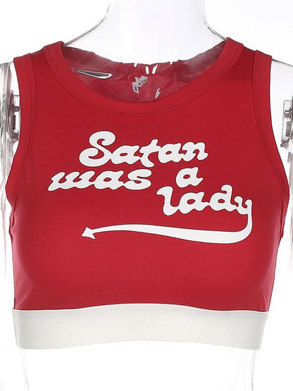 Letter Printed Elastic Hem Yoga Tanks