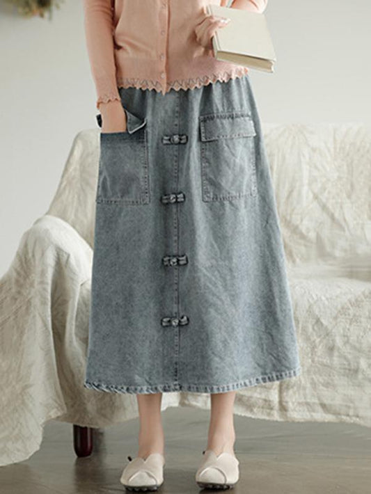 Original Retro Frog Belted Denim Skirt