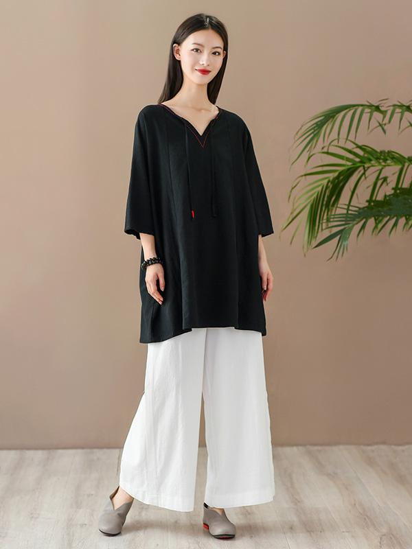 Simple Solid V-Neck T-Shirts Tops