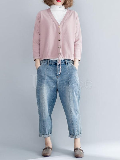 Casual Solid Denim Pants