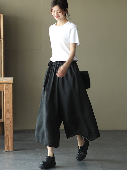Casual Solid Color Split-Joint Wide Leg Capri-Pants