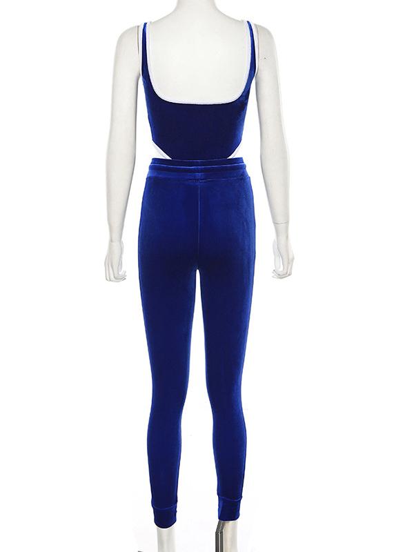 Drawstring Velvet Bodysuits&Pants Sports Suits