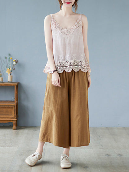 Original Solid Sleeveless Lace&Hollow V-Neck Vest