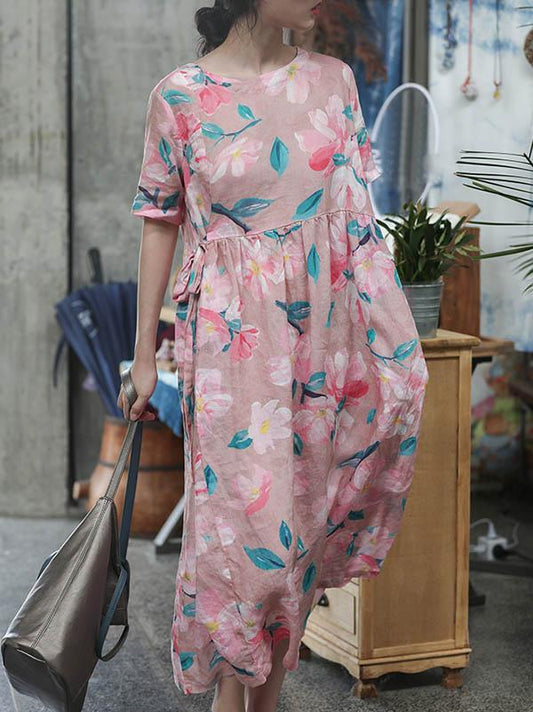 Literary Printed Ramie Cotton Long Dress