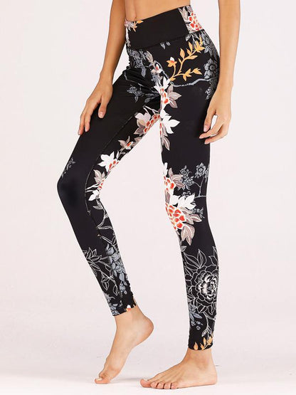 Floral Printed Spaghetti-neck Tank And Legging Yoga Suits