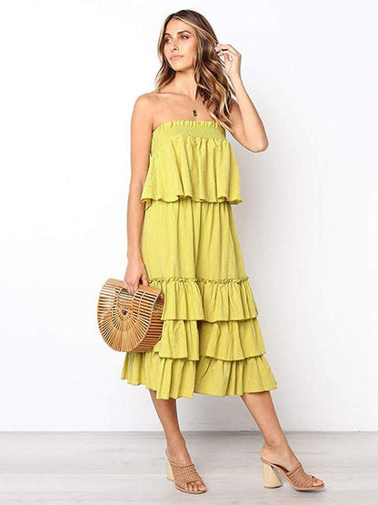 Solid Strapless Tiered Two-piece Dress