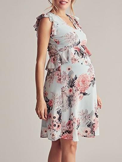 Maternity Printed Round-neck Sleeveless Mini Dress