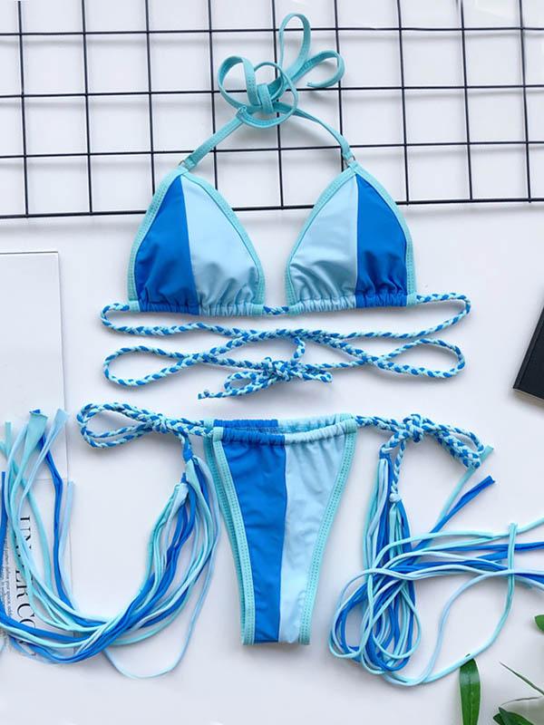 Triangles Braiding Bandage Split-Joint Bikini Swimsuit