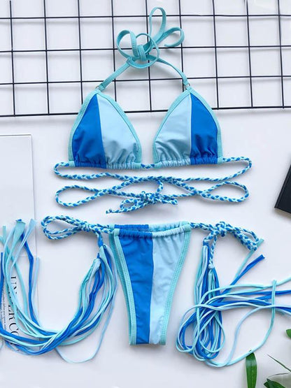 Triangles Braiding Bandage Split-Joint Bikini Swimsuit