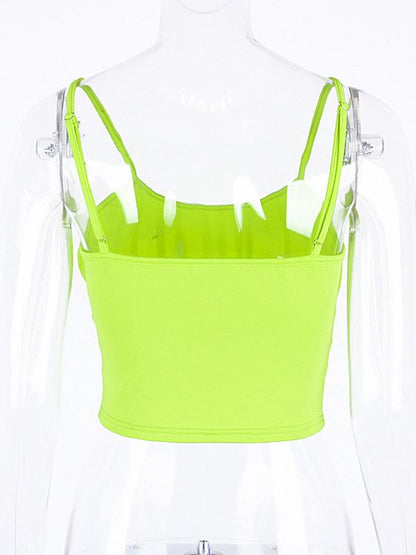Solid Pleated Spaghetti-neck Vest Top