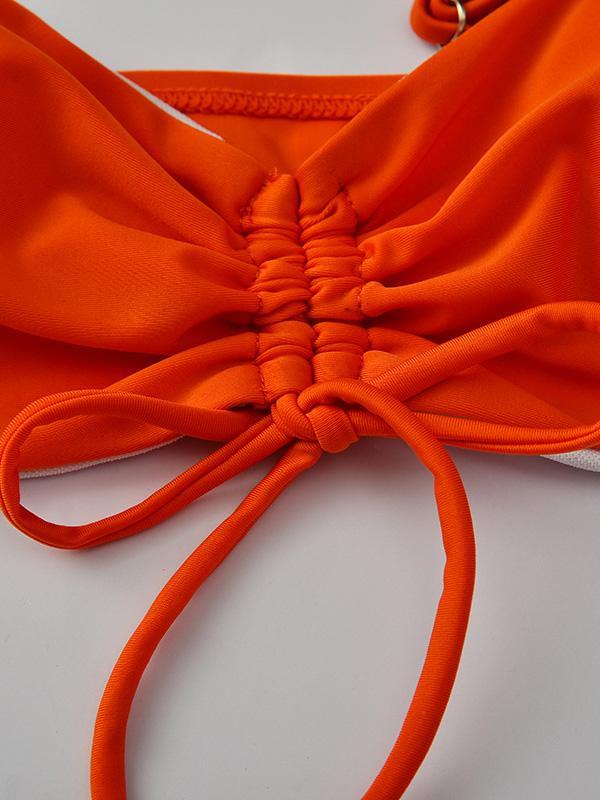 Strapless Spaghetti-Neck Drawstring Bikini Swimsuit