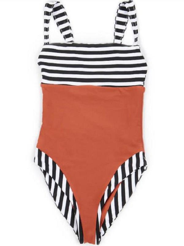 Spaghetti-Neck Striped Split-Joint One-Piece Swimwear