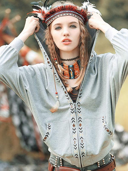Casual Batwing Sleeves Embroidered Outwear