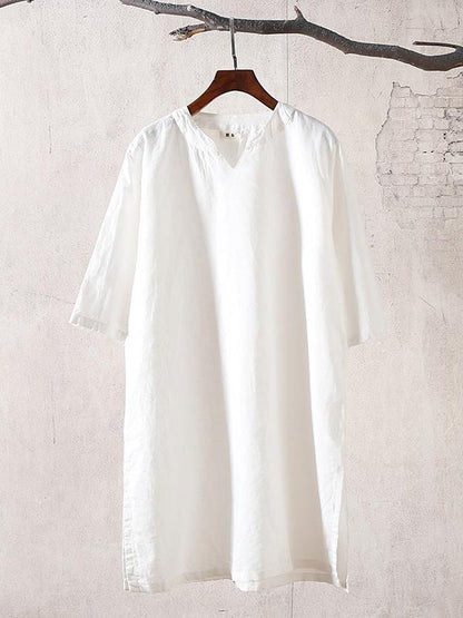 Simple Ramie Cotton V-neck Tops