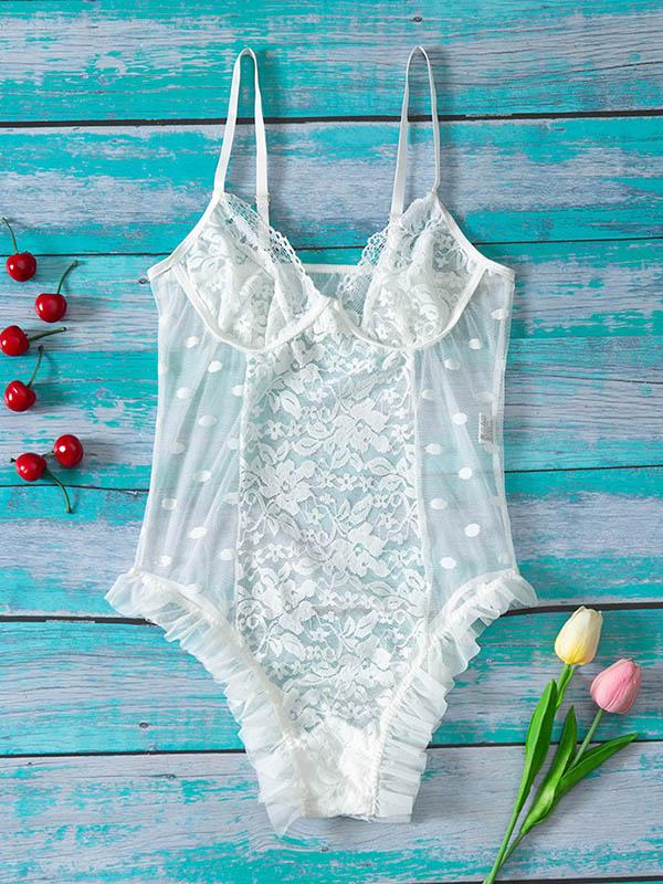 Sexy Hollow Ruffled Bodysuit Lingerie
