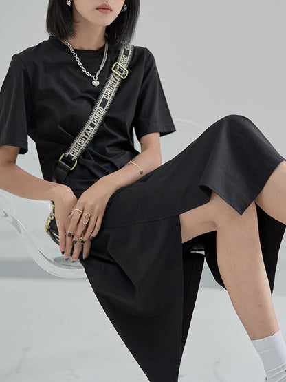 Urban Fashion Asymmetric H-Line Short Sleeves Midi Dress