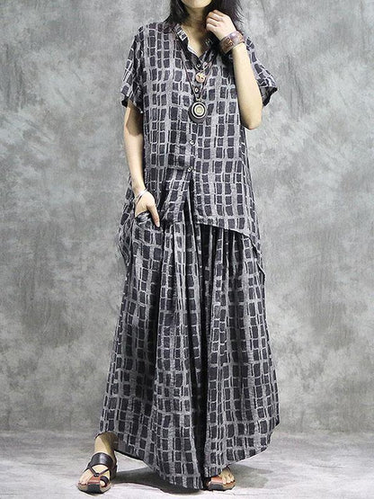 Casual Retro Linen Plaid Suit