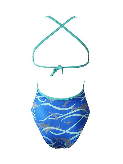 Dolphin Print Blue One Piece Swimsuit