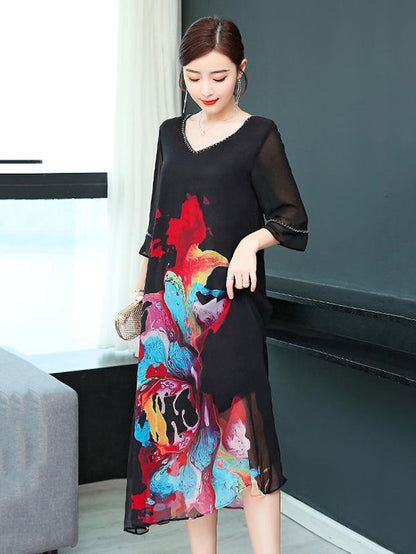National Retro Casual Light Long Dress