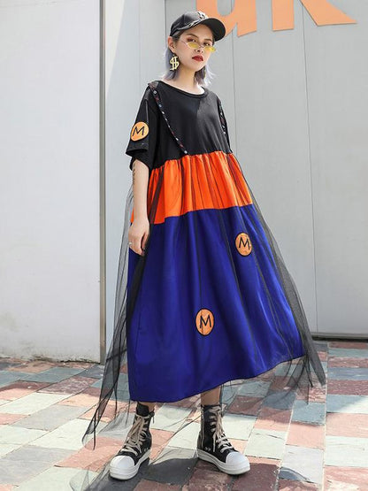 Loose Mesh Split-joint Short Sleeves Dress