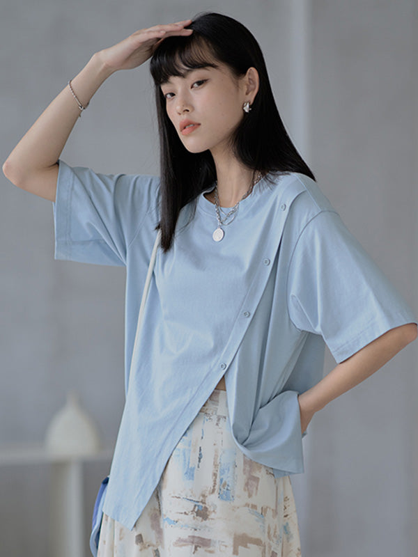 Urban Split-Side Oblique Buckle Short Sleeves T-Shirts