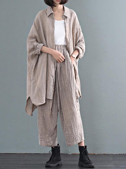 Casual Solid Linen Long Blouse